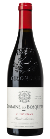 Produktfoto: Weinflasche Domaine des Bosquets Gigondas mit rotem Kapselverschluss und Etikett.