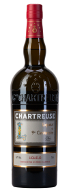 Produktfoto: Eine Flasche Chartreuse Liqueur du 9e Centenaire mit rotem Verschluss.