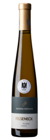 Produktfoto: Hochwertige Schlegelflasche mit goldenem Verschluss, Etikett mit Aufschrift “Sch&auml;fer-Fr&ouml;hlich Felseneck Riesling Auslese“.