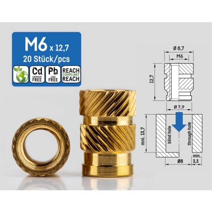 Threaded insert STANDARD (M6 x 12.7 mm) pack/ 20 pcs