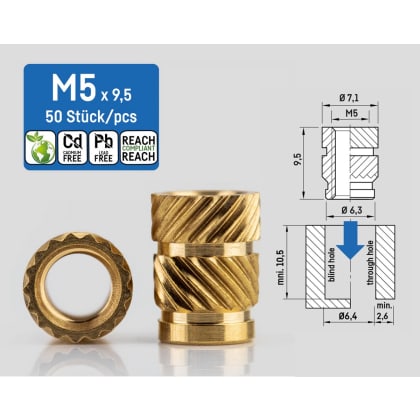 Threaded insert STANDARD (M5 x 9.5 mm) pack/ 50 pcs