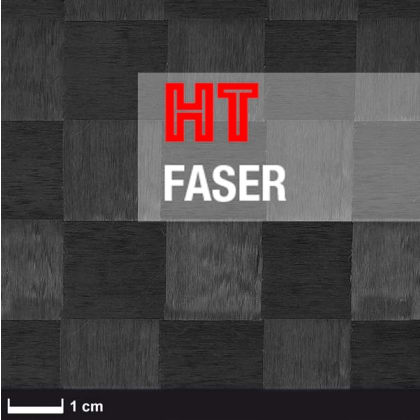 Das Bild zeigt ein quadratisches Muster aus abwechselnd hellen und dunklen Feldern. In der Mitte steht 'HT FASER'. Unten links ist eine Skala mit 1 cm.