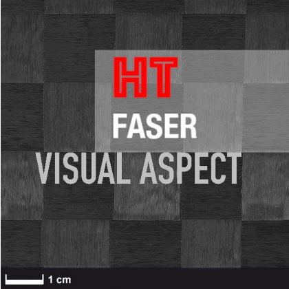 Das Bild zeigt ein quadratisches Muster aus abwechselnd hellen und dunklen Feldern. In der Mitte steht 'HT FASER'. Unten links ist eine Skala mit 1 cm.