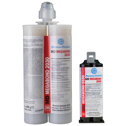 Eine Kartusche mit der Aufschrift 'MD MEGABOND 2030' von Marston-Domsel. Sie enthält Klebstoff.