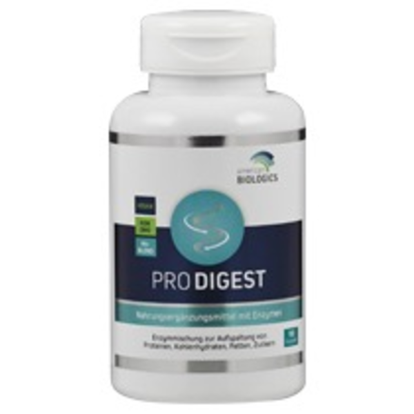 Produktfoto: Flasche von Pro Digest Nahrungsergänzungsmittel, vegan, nicht gentechnisch verändert, 90 Kapseln, von American Biologics.