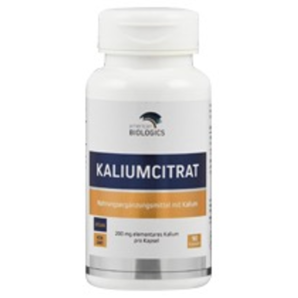 Produktfoto: Dose mit Nahrungsergänzungsmittel 'Kaliumcitrat', 200 mg Kalium pro Kapsel, 90 Kapseln, vegan, non-GMO von American Biologics.