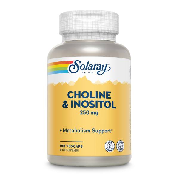 Produktfoto: Flasche mit Solaray Choline & Inositol 250 mg, 100 VegCaps, Nahrungsergänzungsmittel zur Unterstützung des Stoffwechsels.