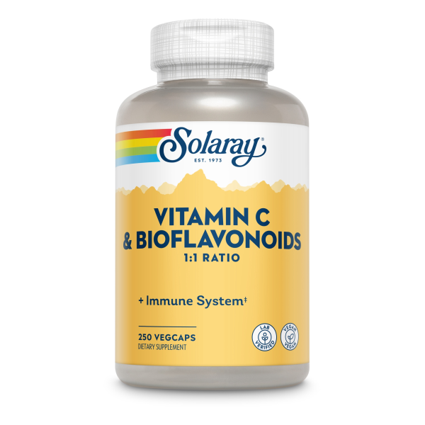 Produktfoto: Flasche mit Solaray Vitamin C & Bioflavonoids, 250 Vegcaps, Nahrungsergänzungsmittel, 1:1 Verhältnis, unterstützt das Immunsystem.