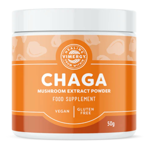 Produktfoto: Dose mit Chaga-Pilzextraktpulver, Nahrungsergänzungsmittel, vegan, USDA Bio, glutenfrei, 50g.